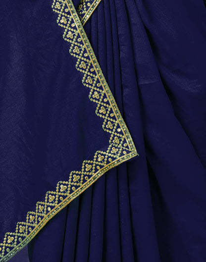 Navy Blue Vichitra Silk Embroidery Solid Saree