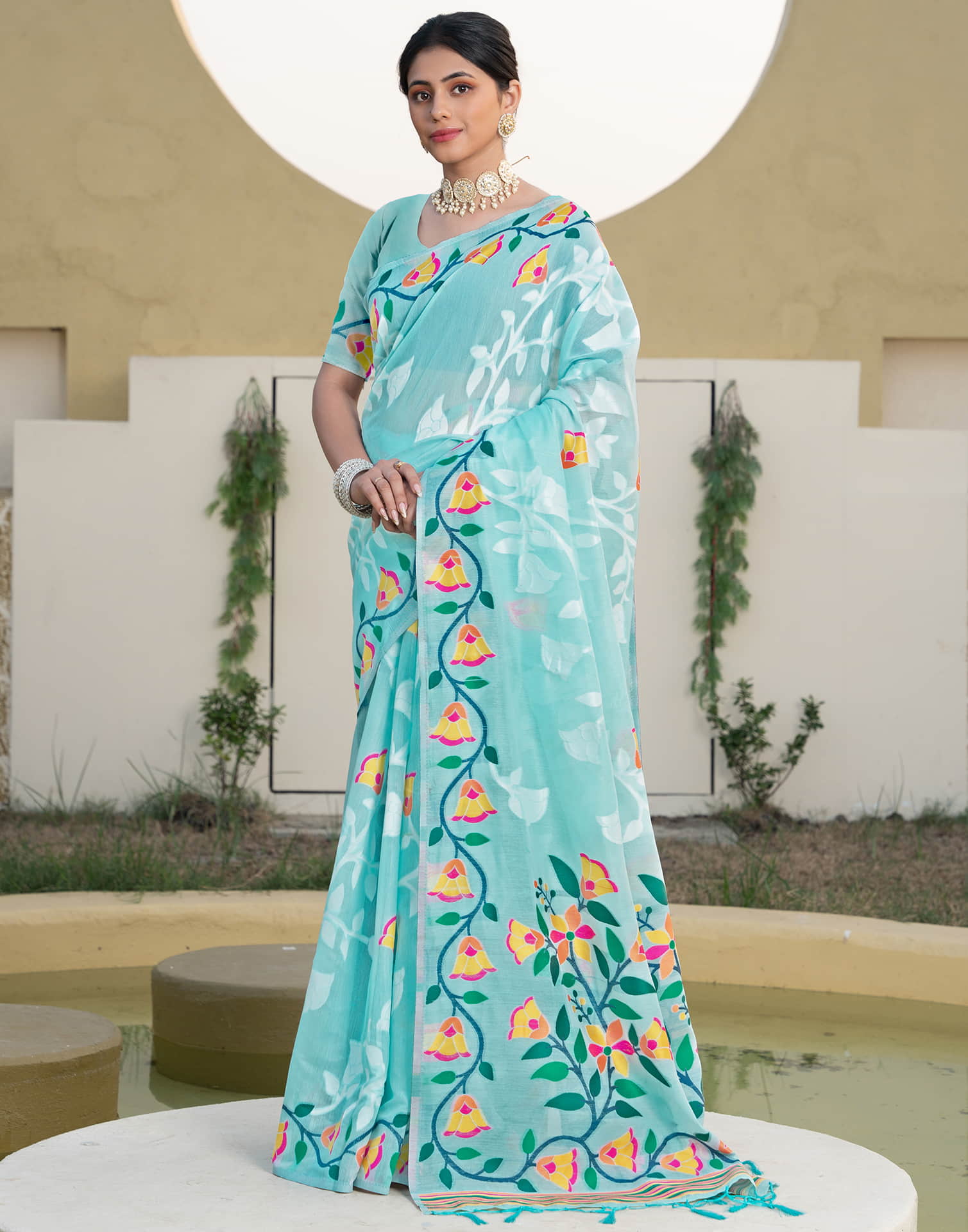 Sky Blue Cotton Weaving Jamdani Saree