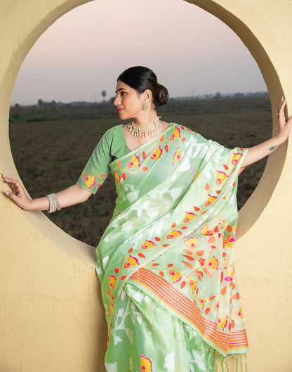 Light Green Cotton Weaving Jamdani Saree