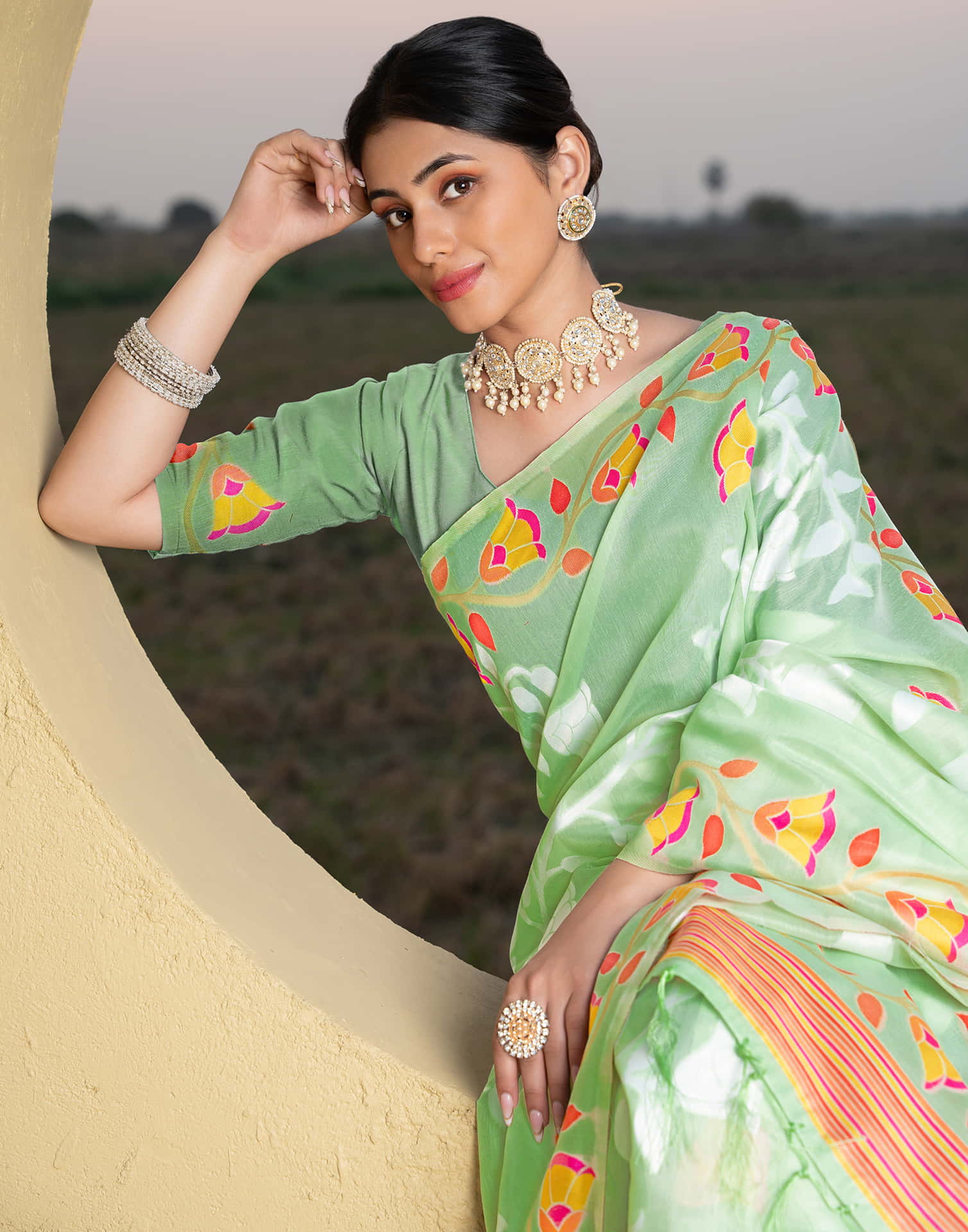 Light Green Cotton Weaving Jamdani Saree