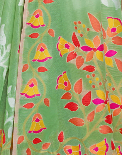 Light Green Cotton Weaving Jamdani Saree