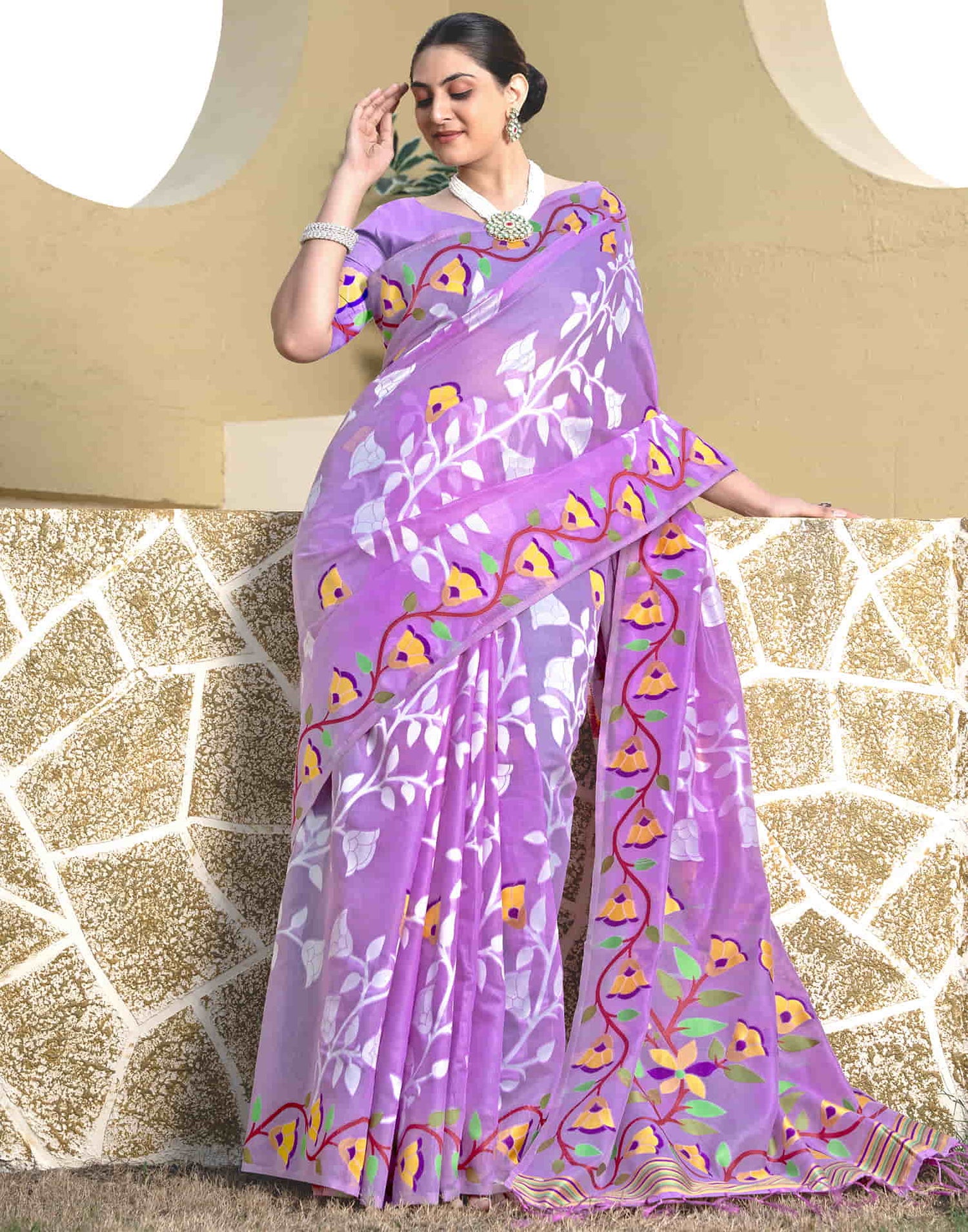 Light Purple Cotton Weaving Jamdani Saree