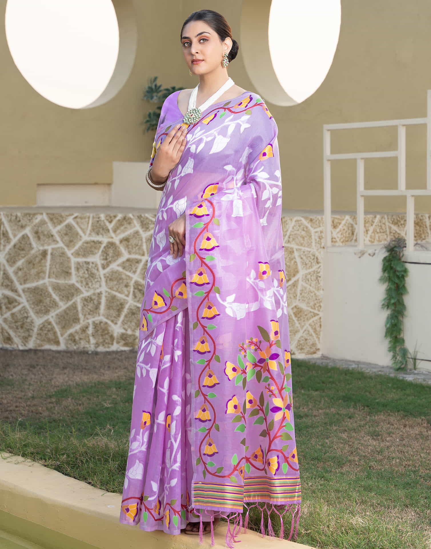 Light Purple Cotton Weaving Jamdani Saree