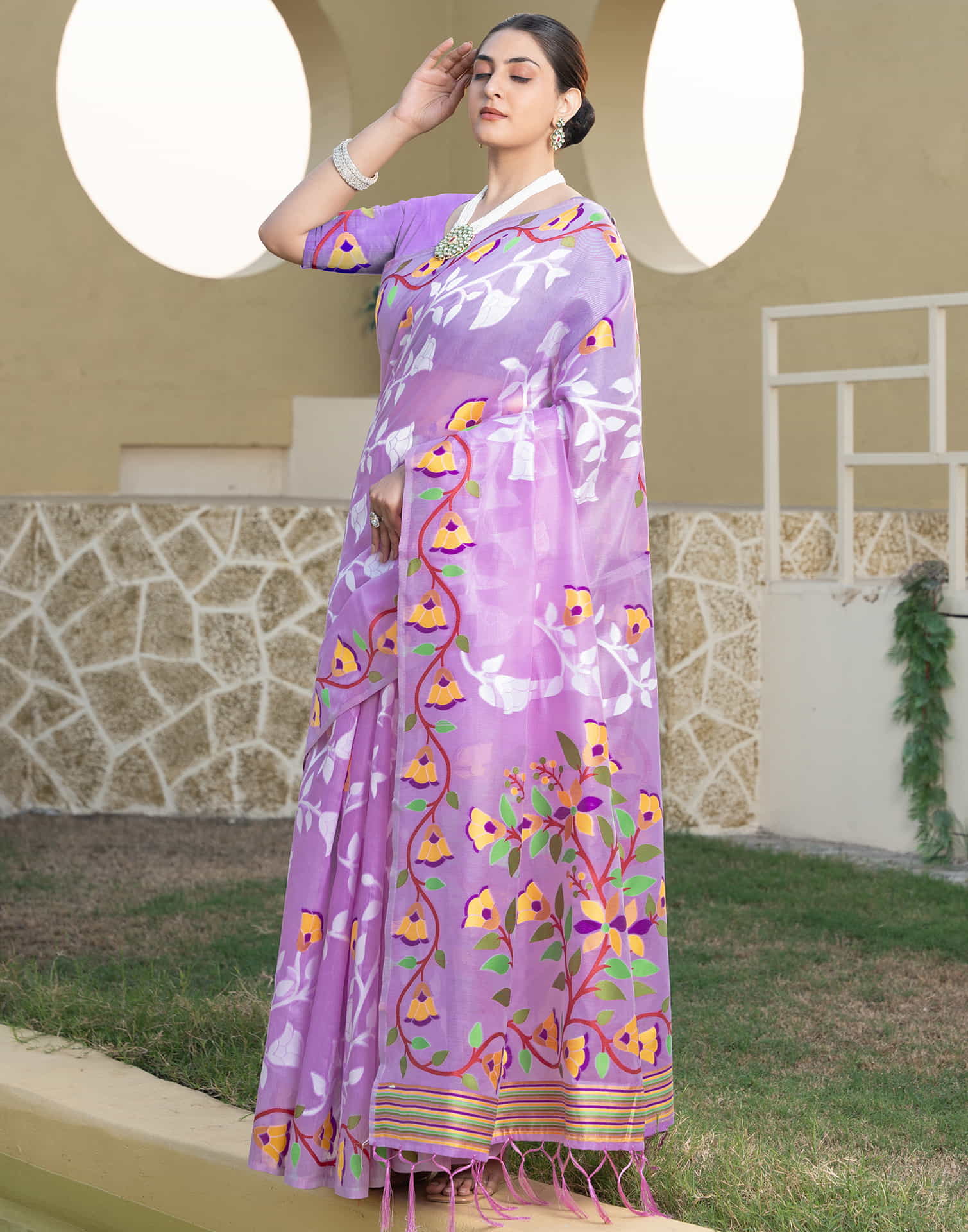 Light Purple Cotton Weaving Jamdani Saree