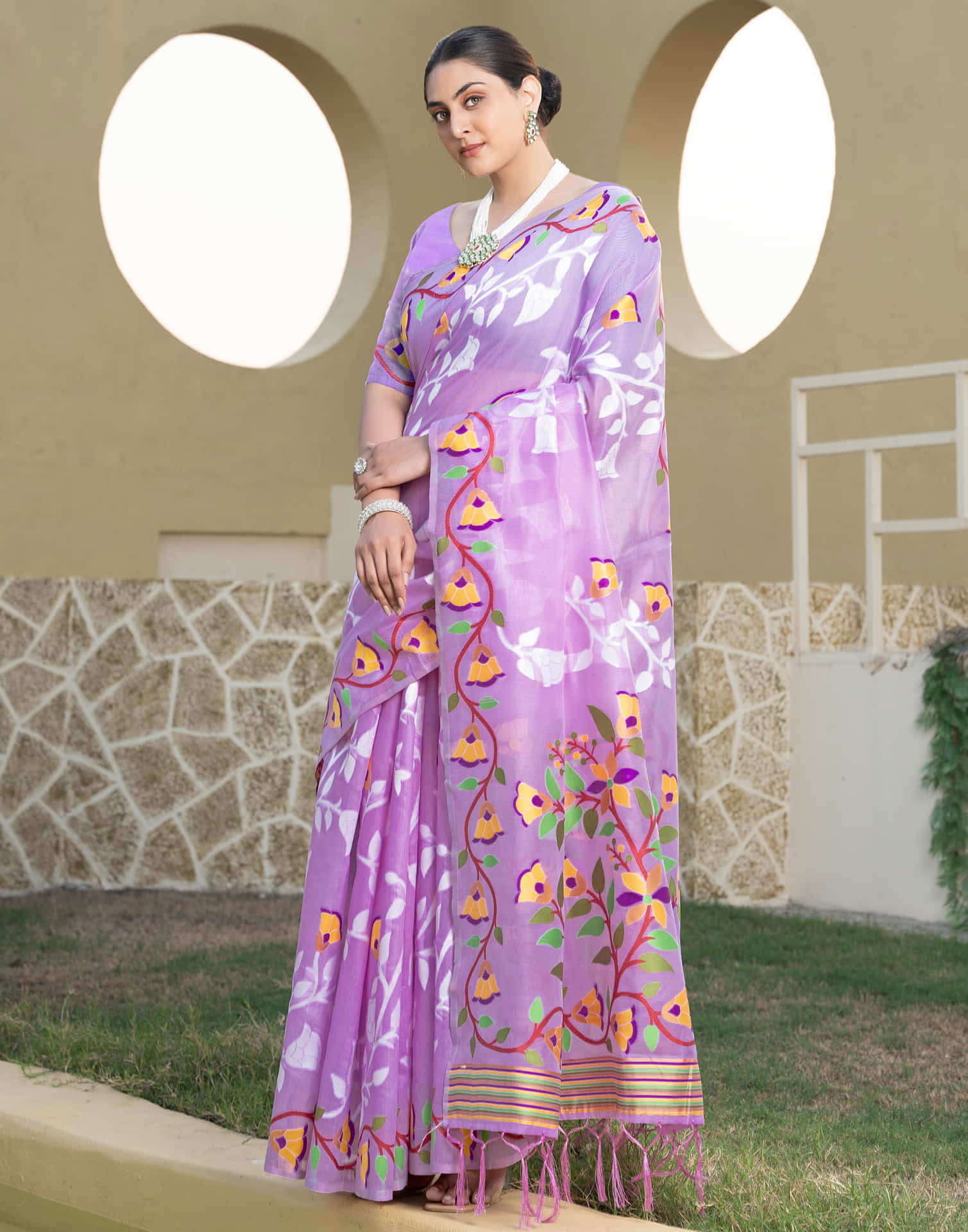 Light Purple Cotton Weaving Jamdani Saree