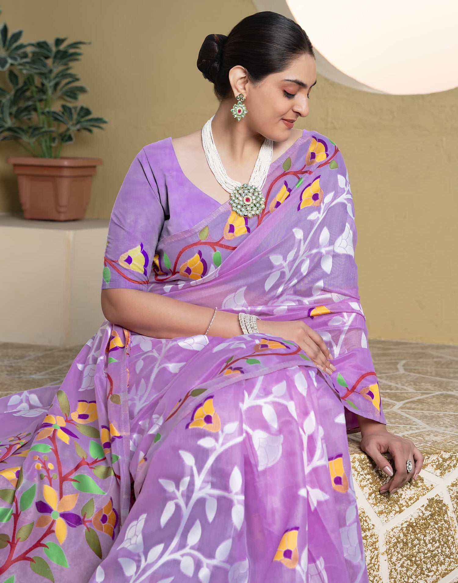 Light Purple Cotton Weaving Jamdani Saree