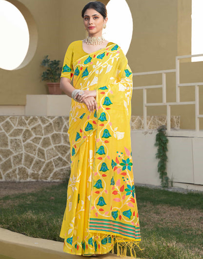 Yellow Cotton Weaving Jamdani Saree