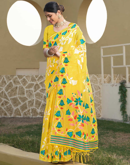 Yellow Cotton Weaving Jamdani Saree