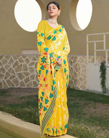 Yellow Cotton Weaving Jamdani Saree