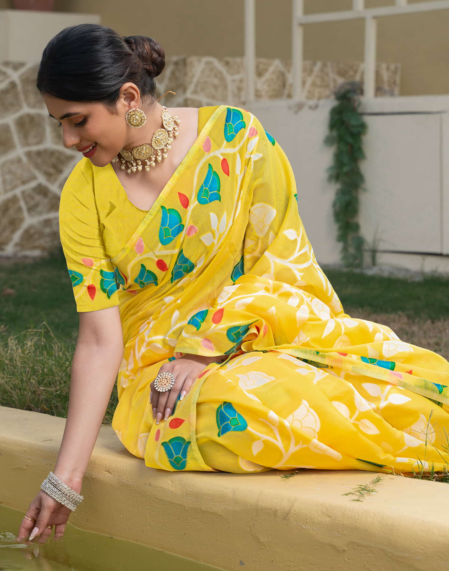 Yellow Cotton Weaving Jamdani Saree