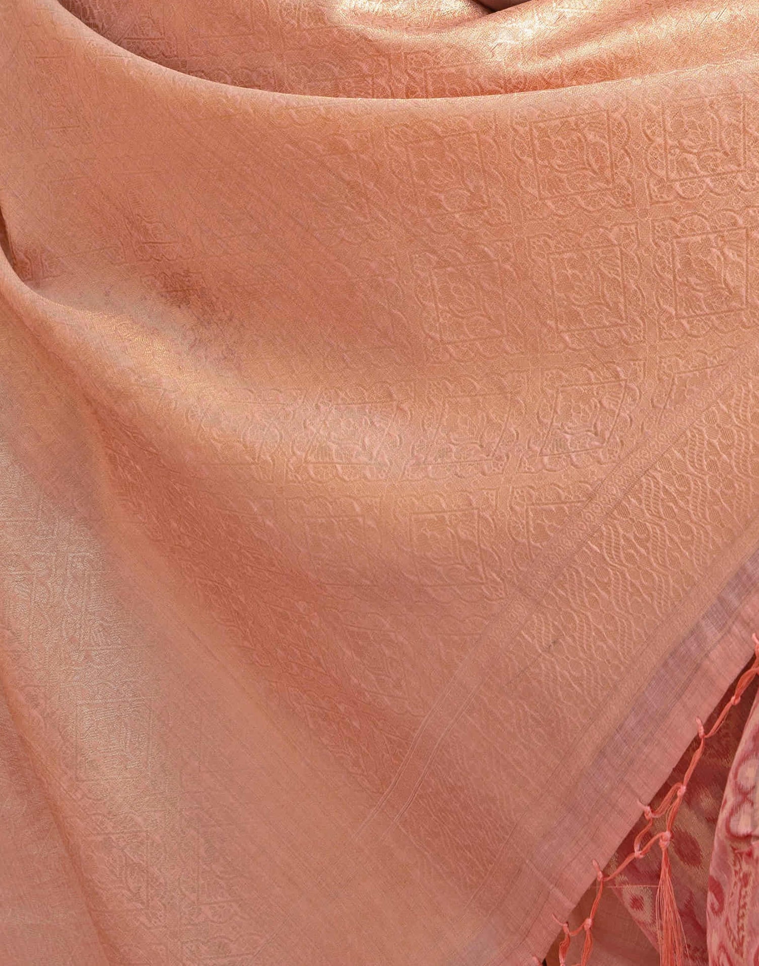 Peach Cotton Weaving Ikkat Saree