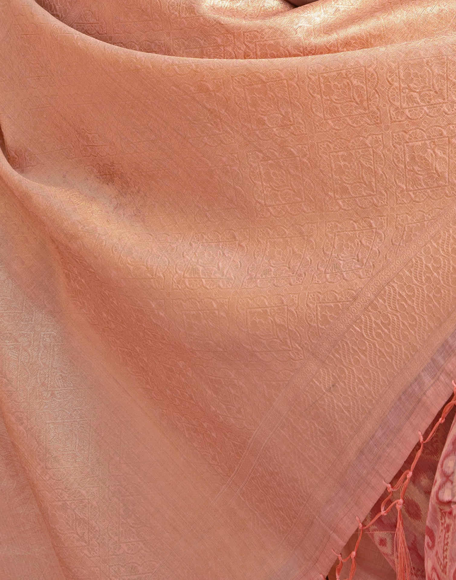 Peach Cotton Weaving Ikkat Saree