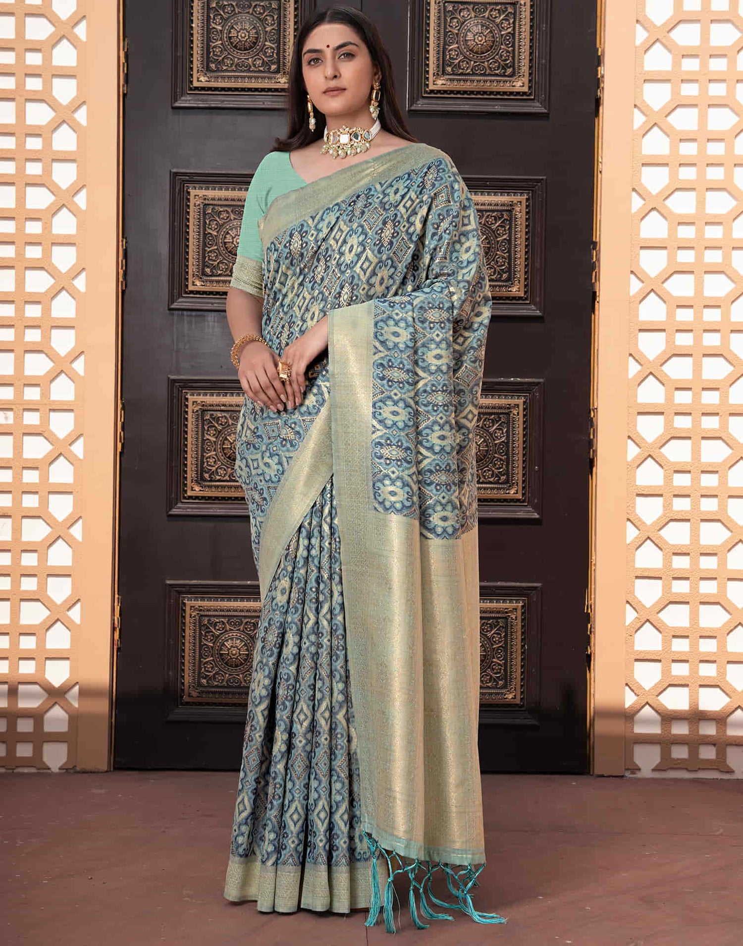 Blue Cotton Weaving Ikkat Saree