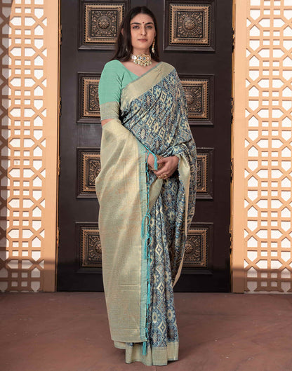 Blue Cotton Weaving Ikkat Saree