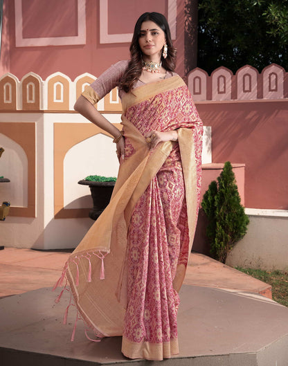 Pink Cotton Weaving Ikkat Saree