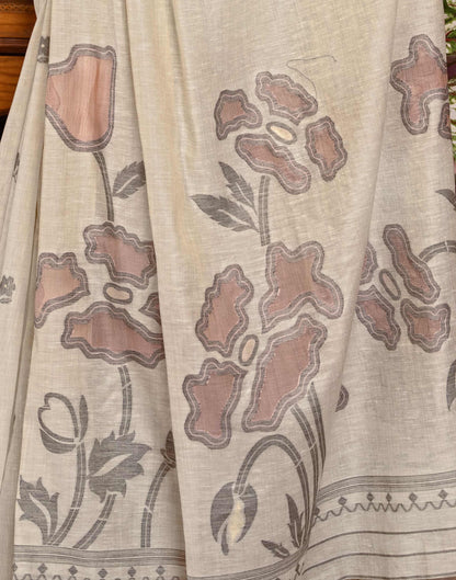 Beige Cotton Weaving Jamdani Saree