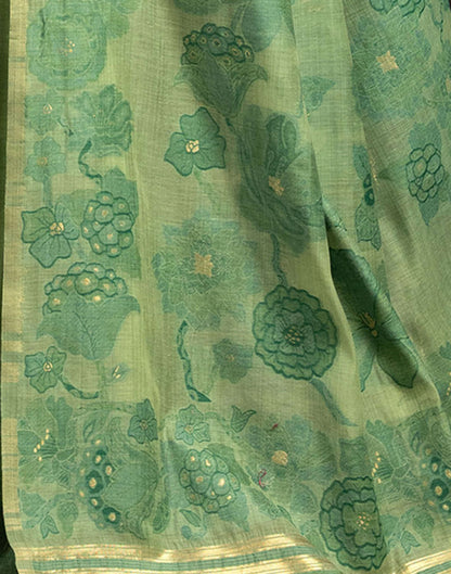 Green Cotton Weaving Jamdani Saree