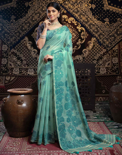 Turquoise Cotton Weaving Jamdani Saree