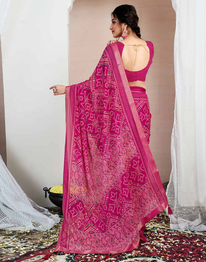 Rani Pink Chiffon Printed Bandhani Saree