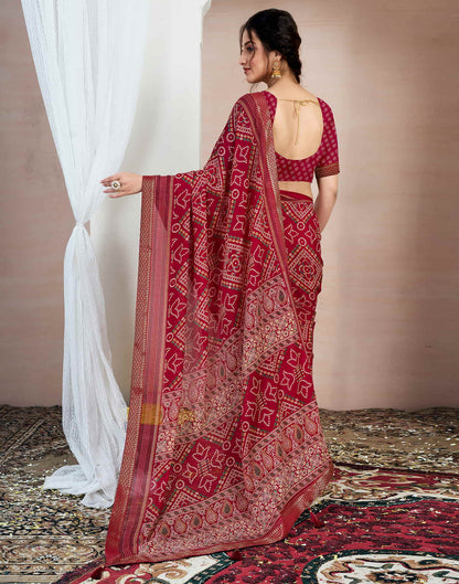 Red Chiffon Printed Bandhani Saree