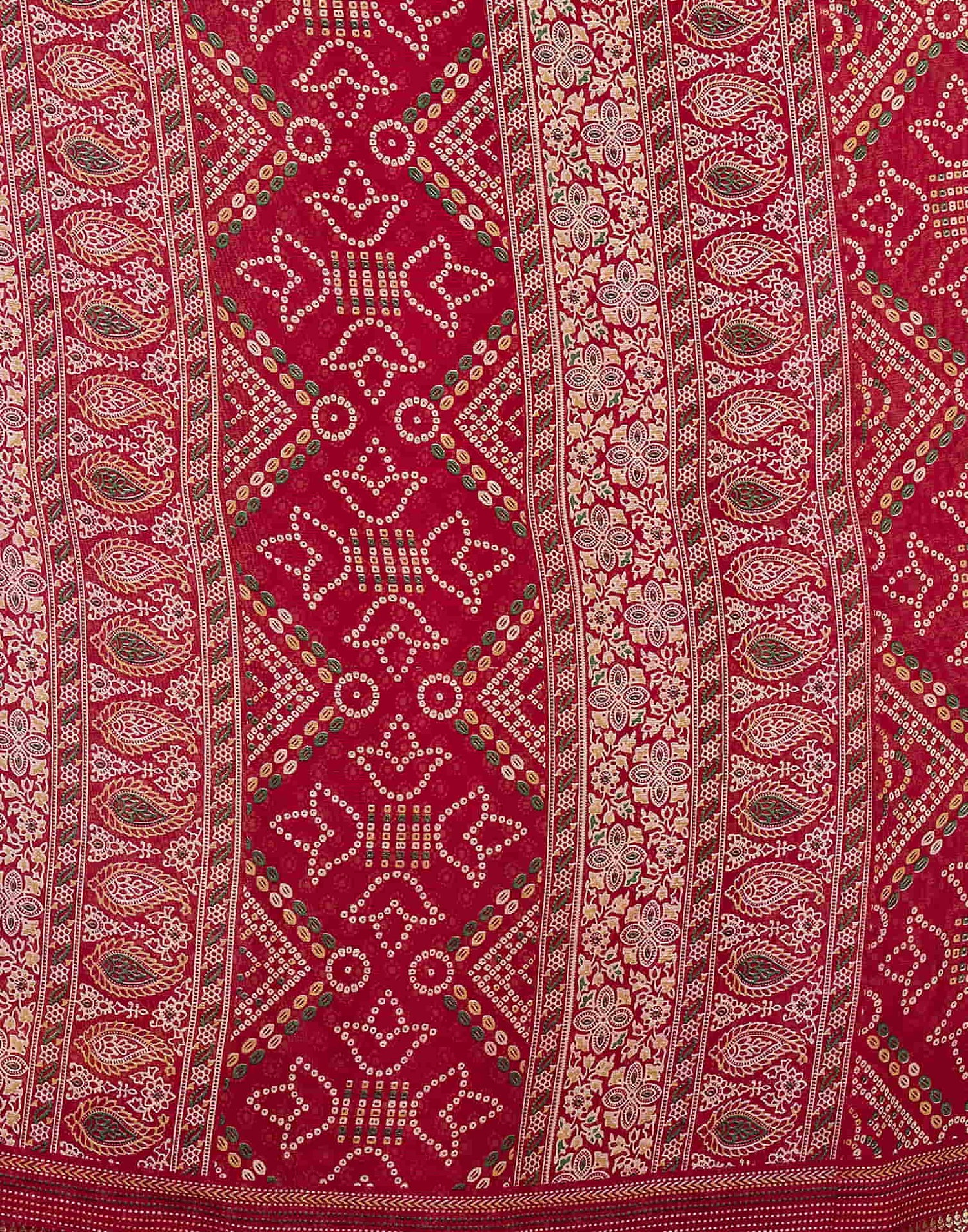 Red Chiffon Printed Bandhani Saree