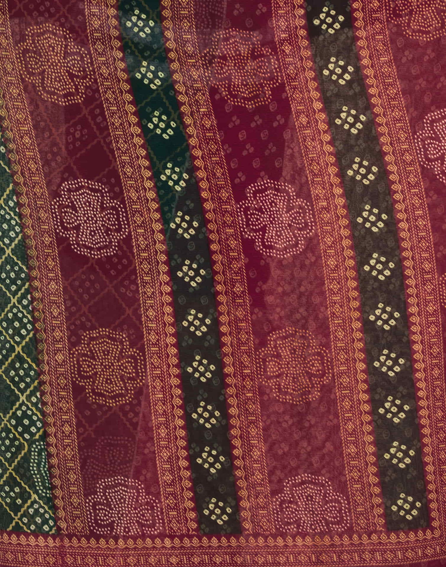 Dark Green Chiffon Printed Bandhani Saree