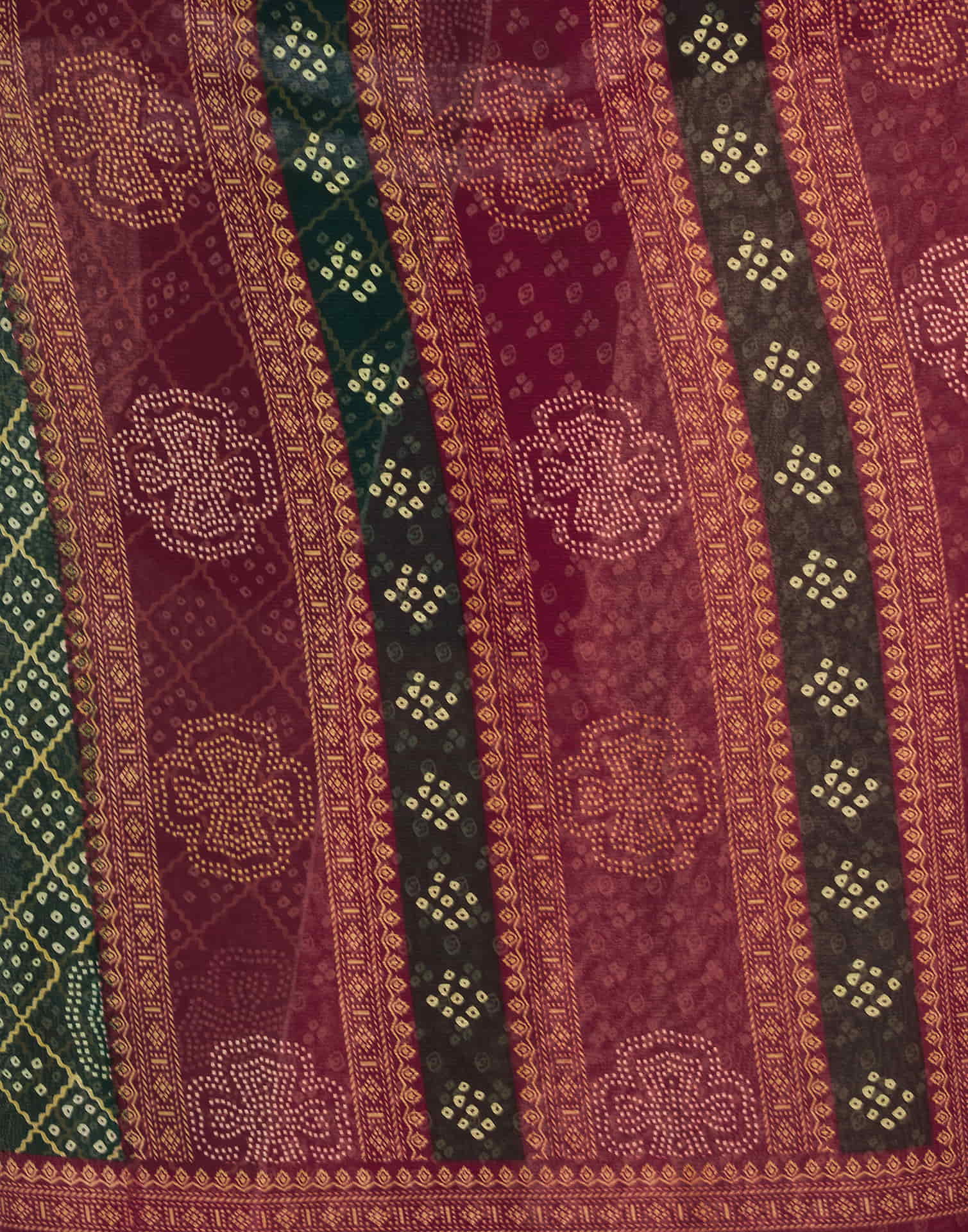 Dark Green Chiffon Printed Bandhani Saree