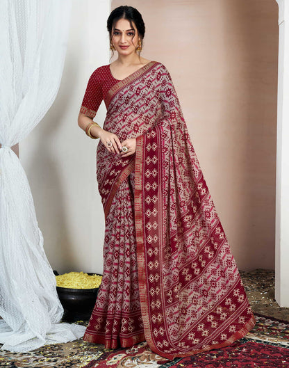 Red Chiffon Ikkat Printed Saree