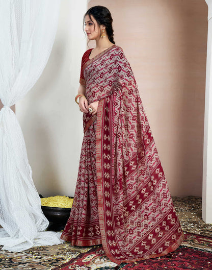 Red Chiffon Ikkat Printed Saree