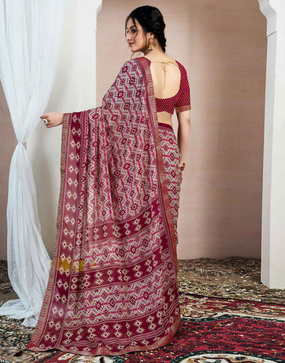 Red Chiffon Ikkat Printed Saree