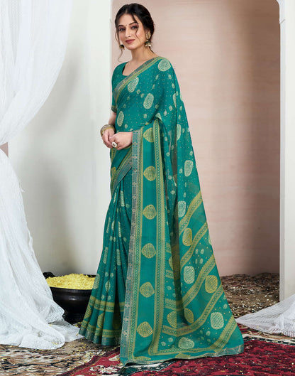 Teal Green Chiffon Printed Saree