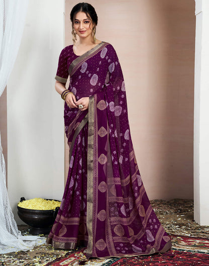 Wine Chiffon Printed Saree