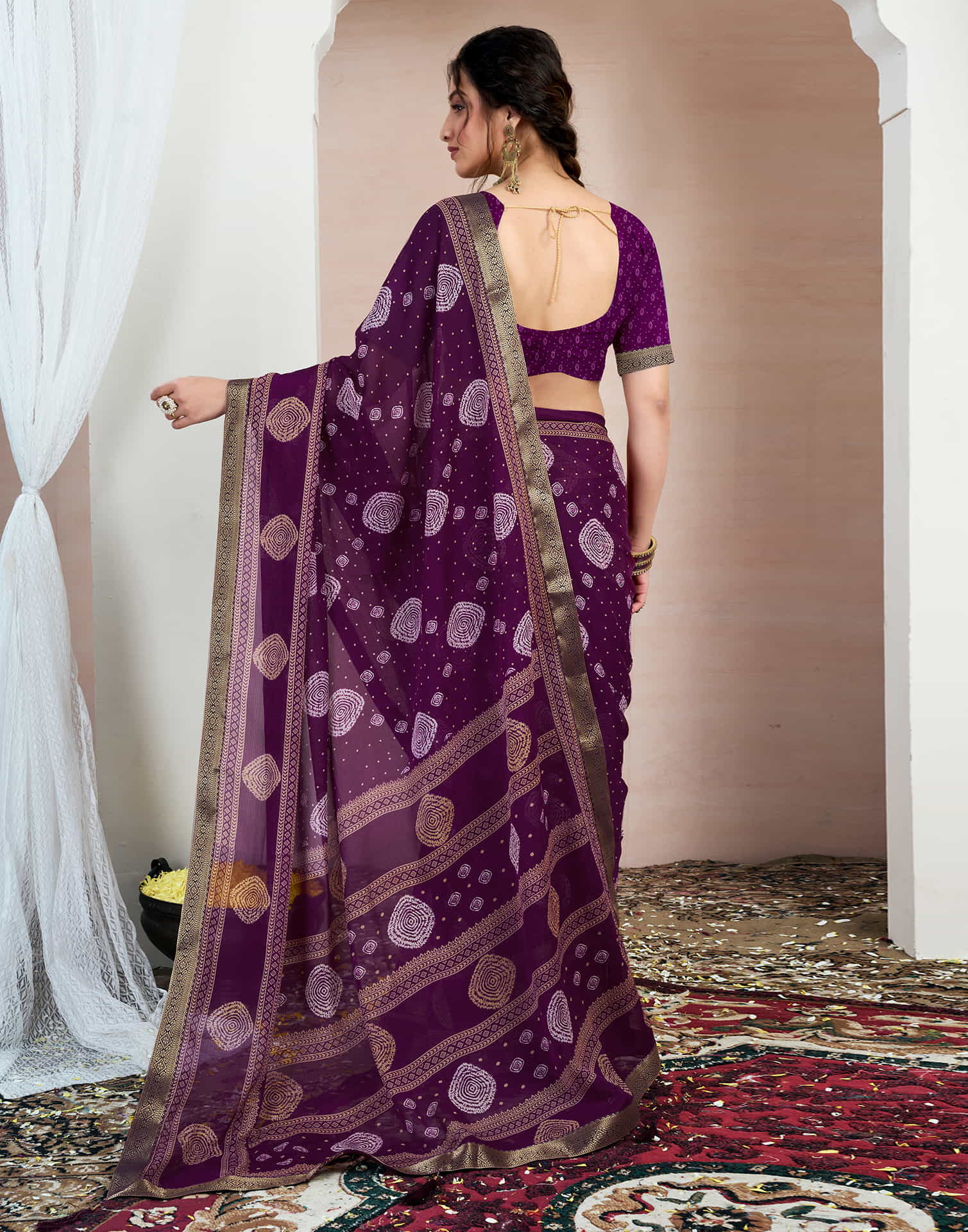 Wine Chiffon Printed Saree