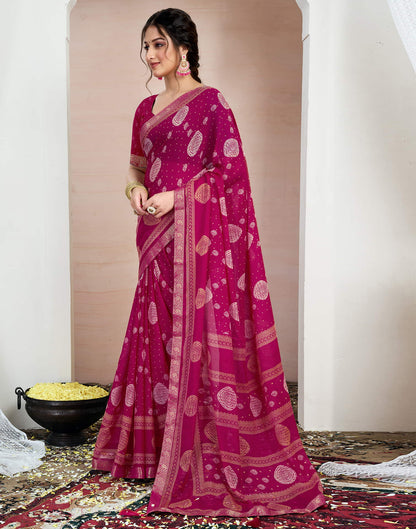 Rani Pink Chiffon Printed Saree