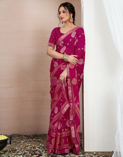 Rani Pink Chiffon Printed Saree