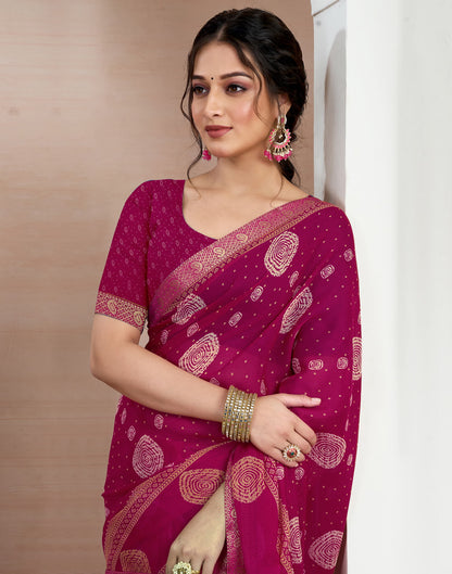 Rani Pink Chiffon Printed Saree