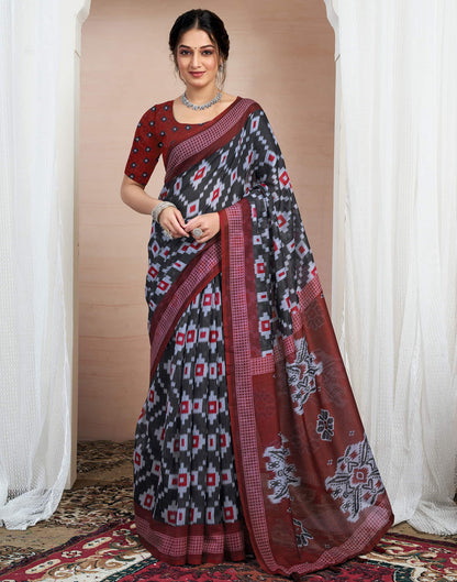 Grey Cotton Printed Saree