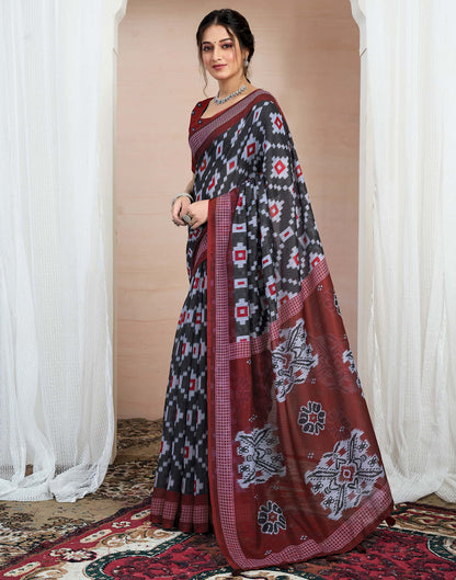 Grey Cotton Printed Saree