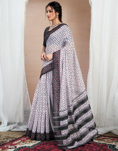 White Cotton Printed Saree