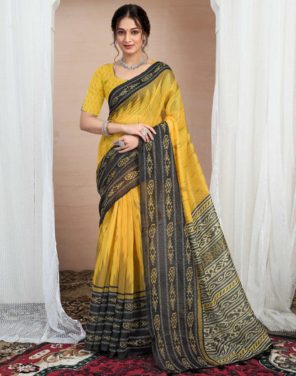 Yellow Cotton Printed Saree