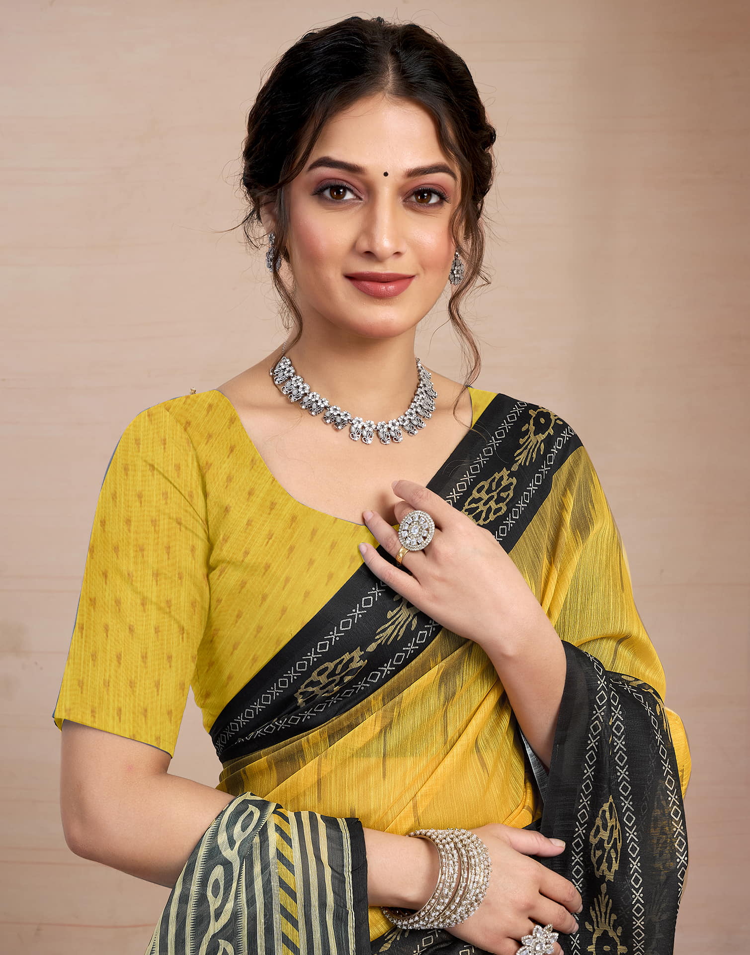 Yellow Cotton Printed Saree