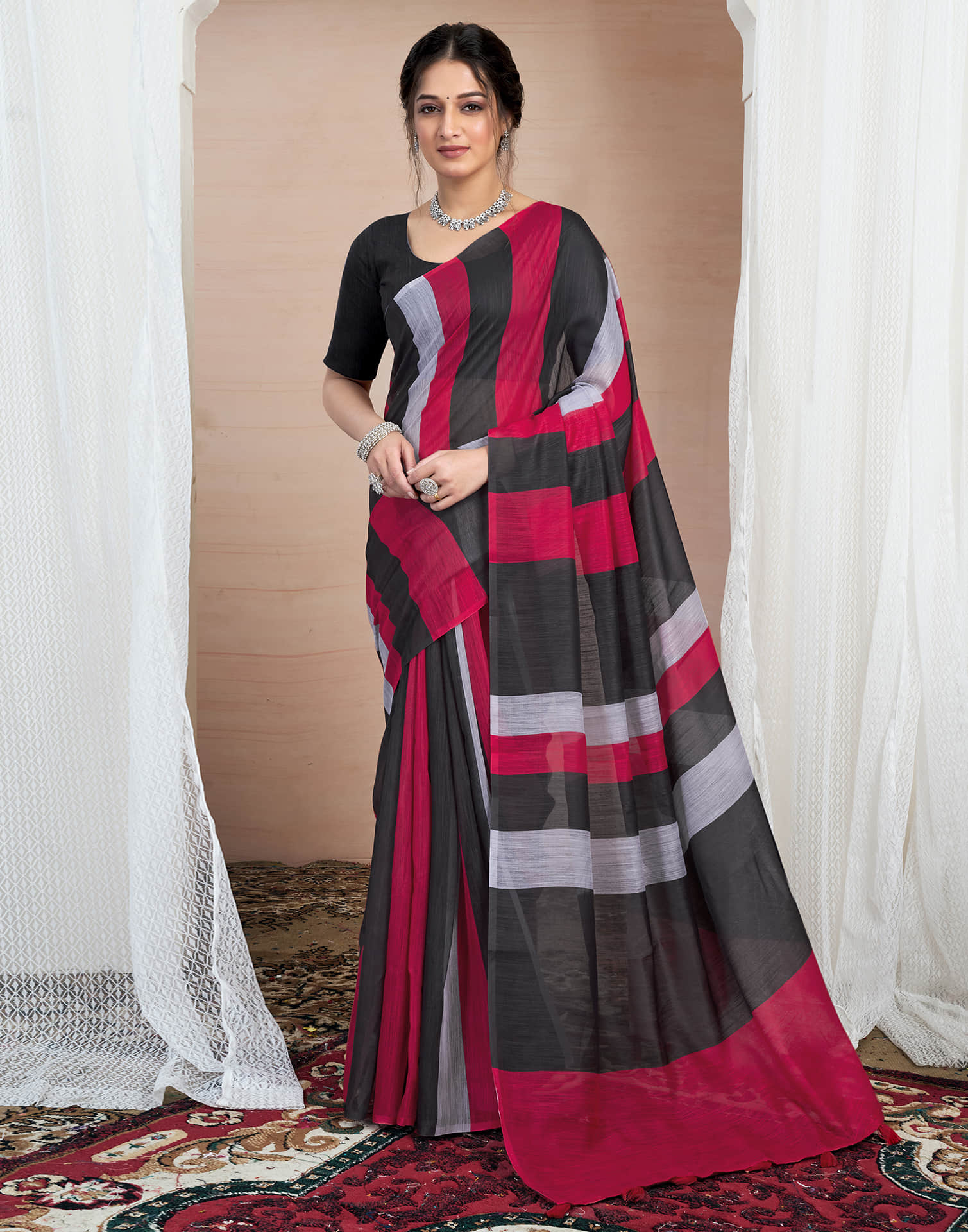 Black Cotton Printed Saree