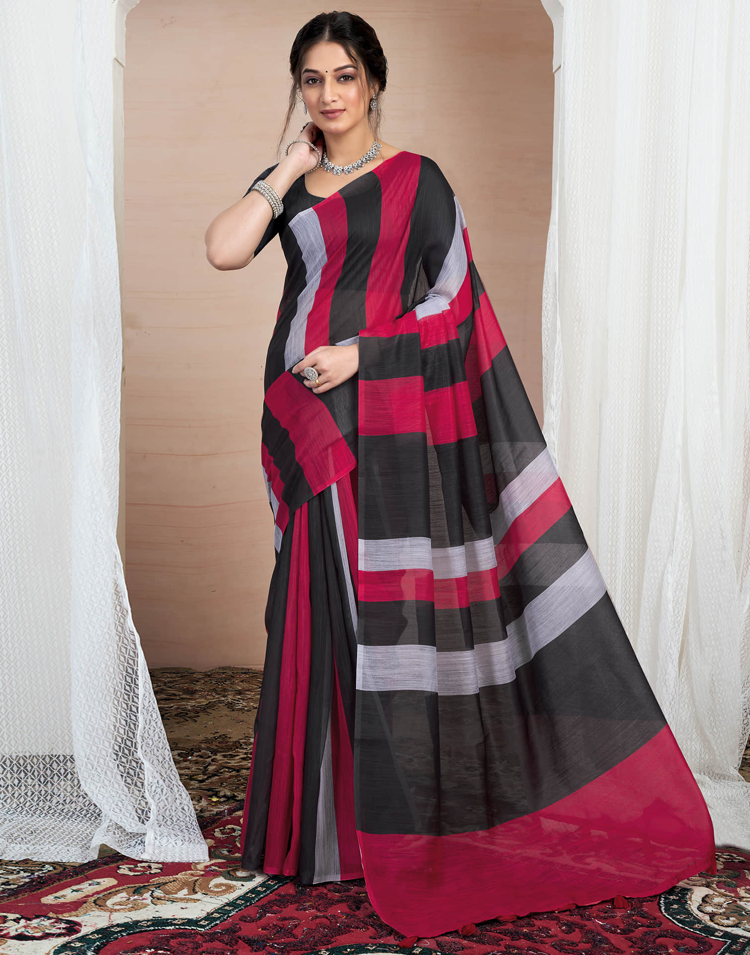 Black Cotton Printed Saree