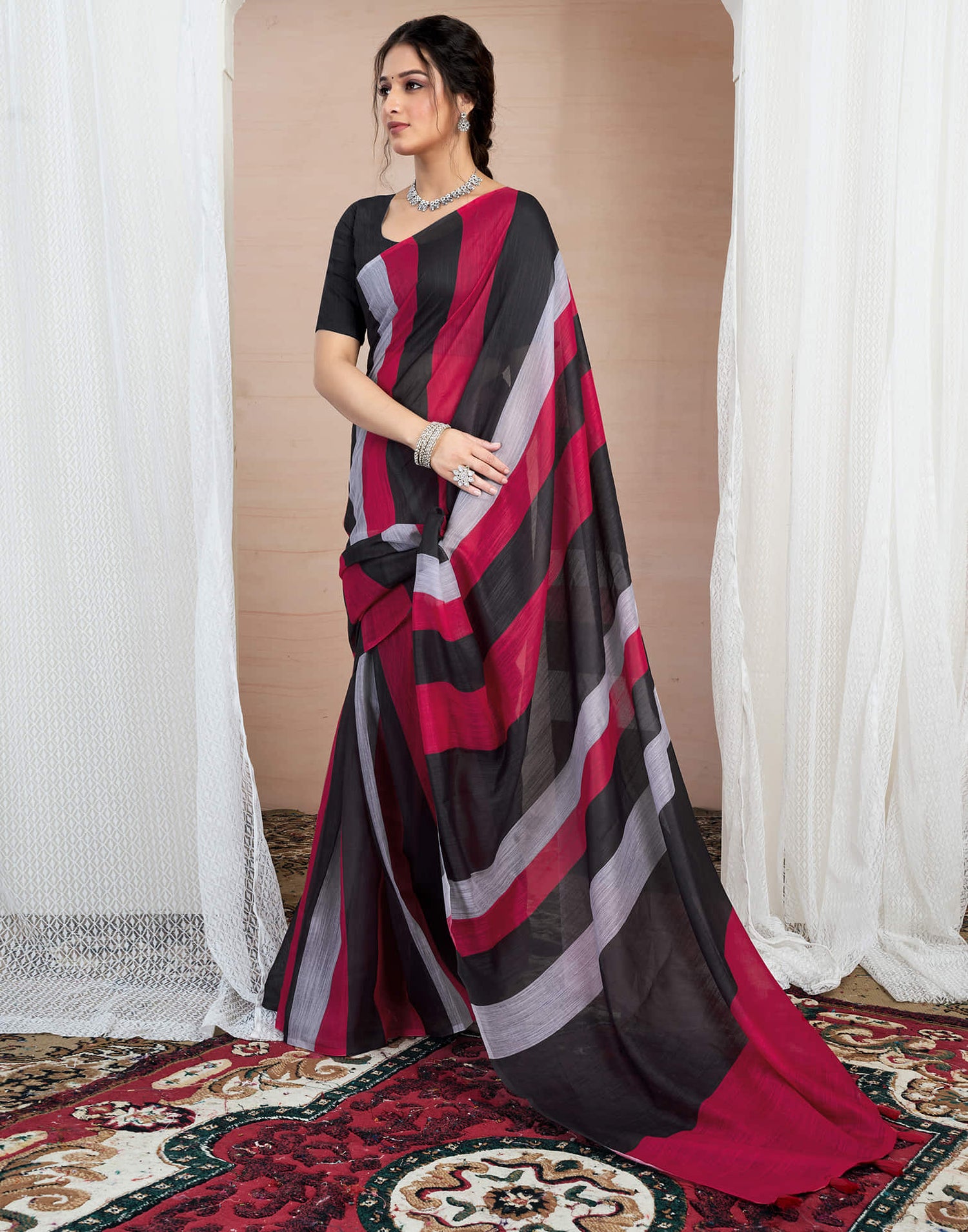 Black Cotton Printed Saree