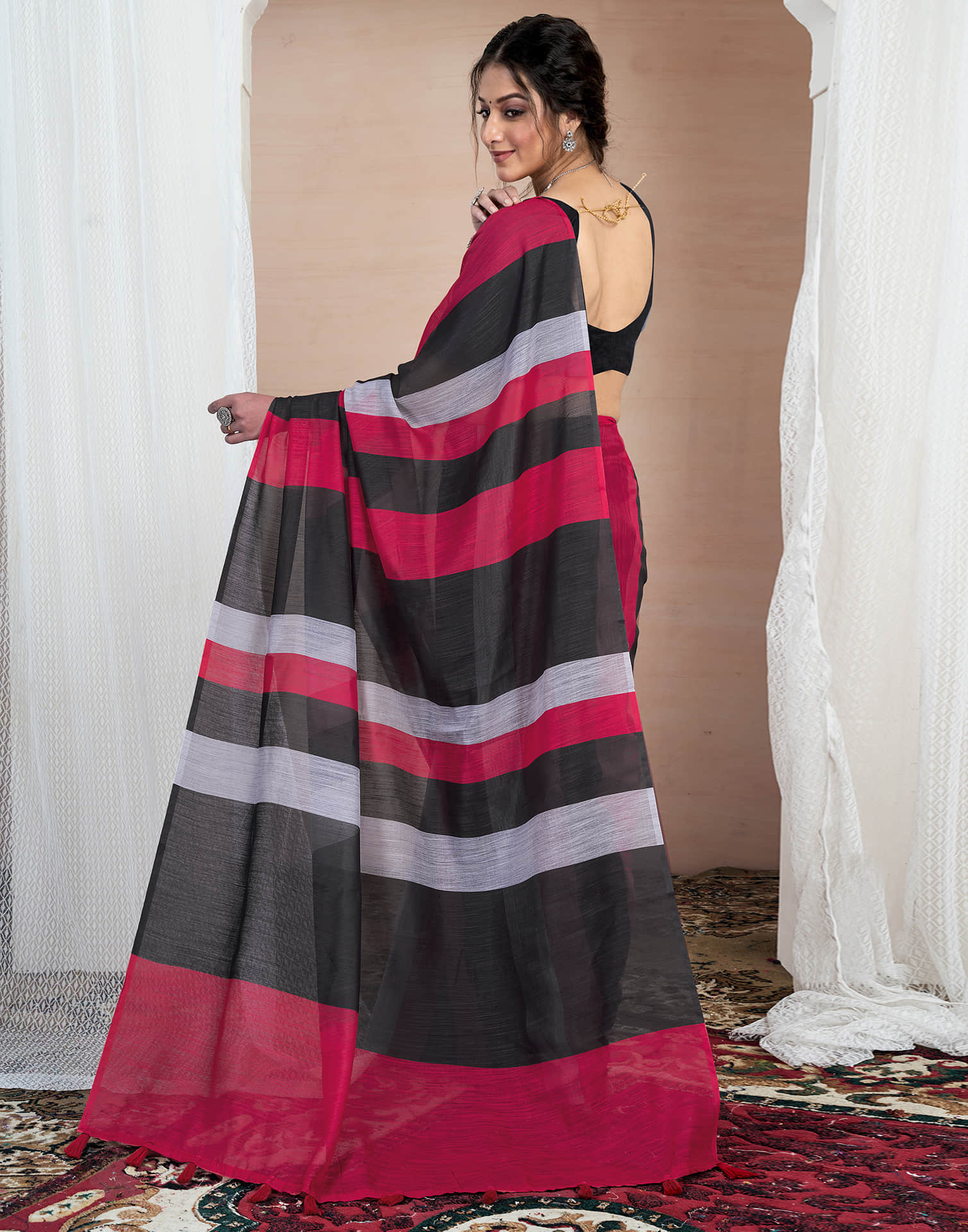 Black Cotton Printed Saree