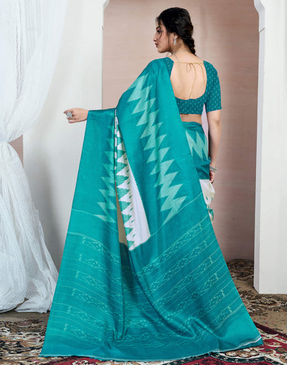 Teal Blue Bhagalpuri Silk Printed Saree