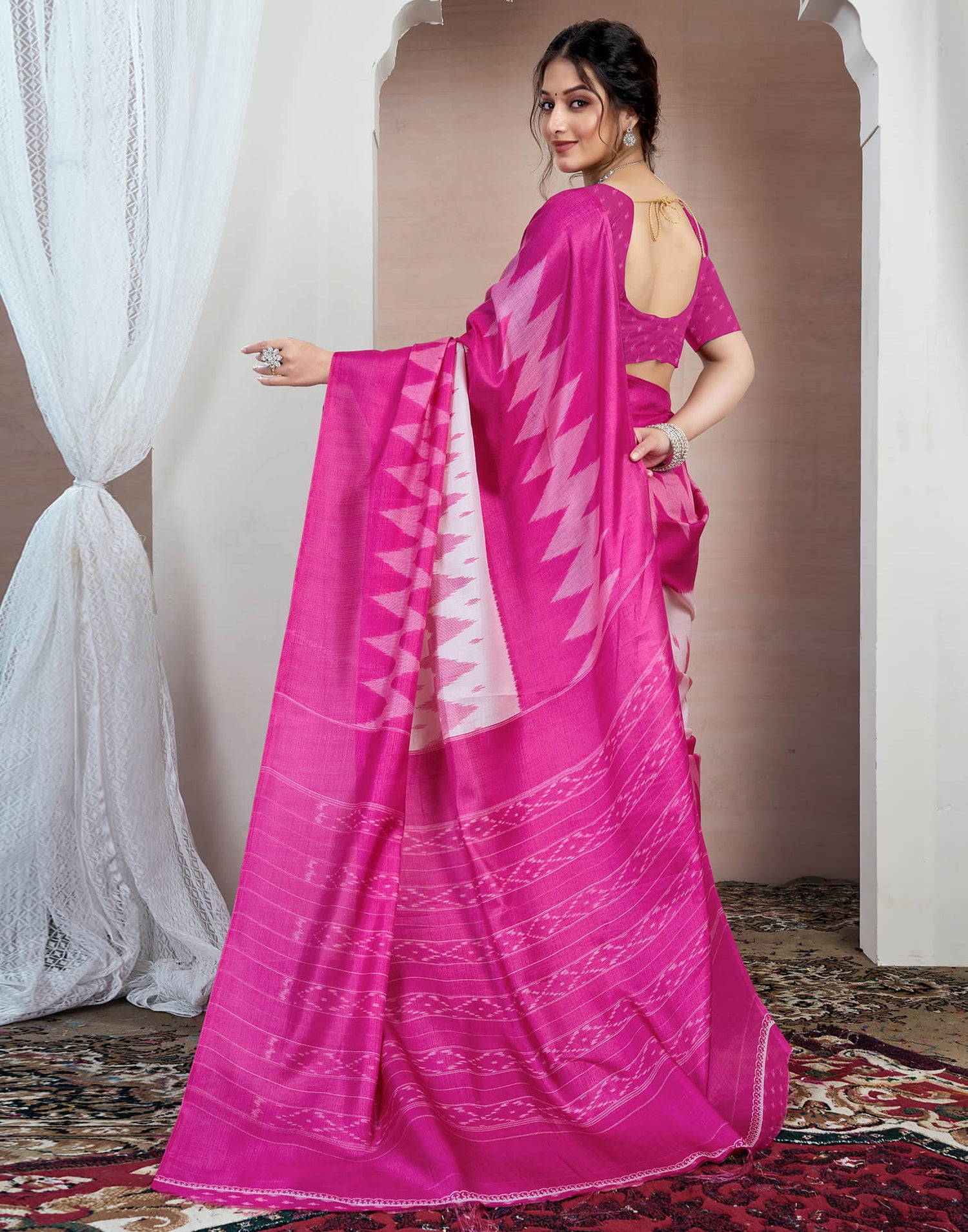 Pink Bhagalpuri Silk Printed Saree