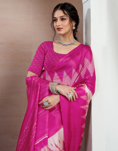 Pink Bhagalpuri Silk Printed Saree