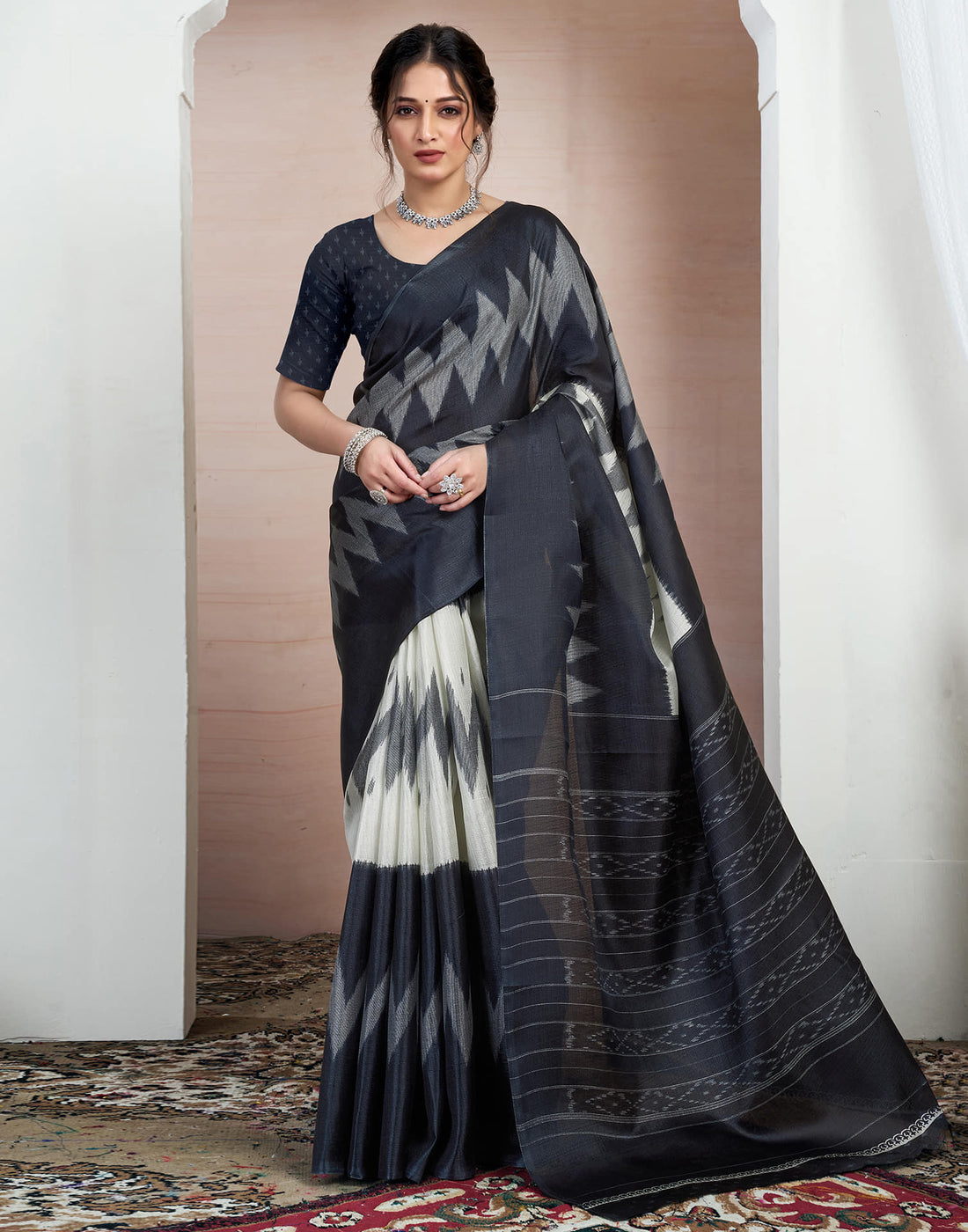 Black Bhagalpuri Silk Printed Saree