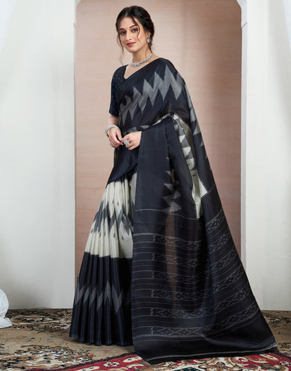 Black Bhagalpuri Silk Printed Saree